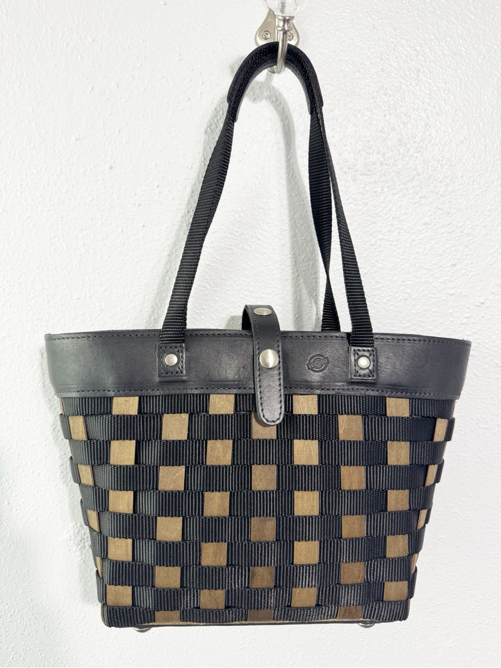 NWT Longaberger Black and Brown Woven Ribbon Tote or lunch bag